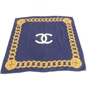 Chanel CC Logo Chain Shawl Scarf Navy